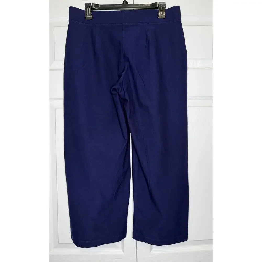Eileen Fisher Woman Pants Size M RN78121/CA#34460 Navy Pull on Wide Cropped